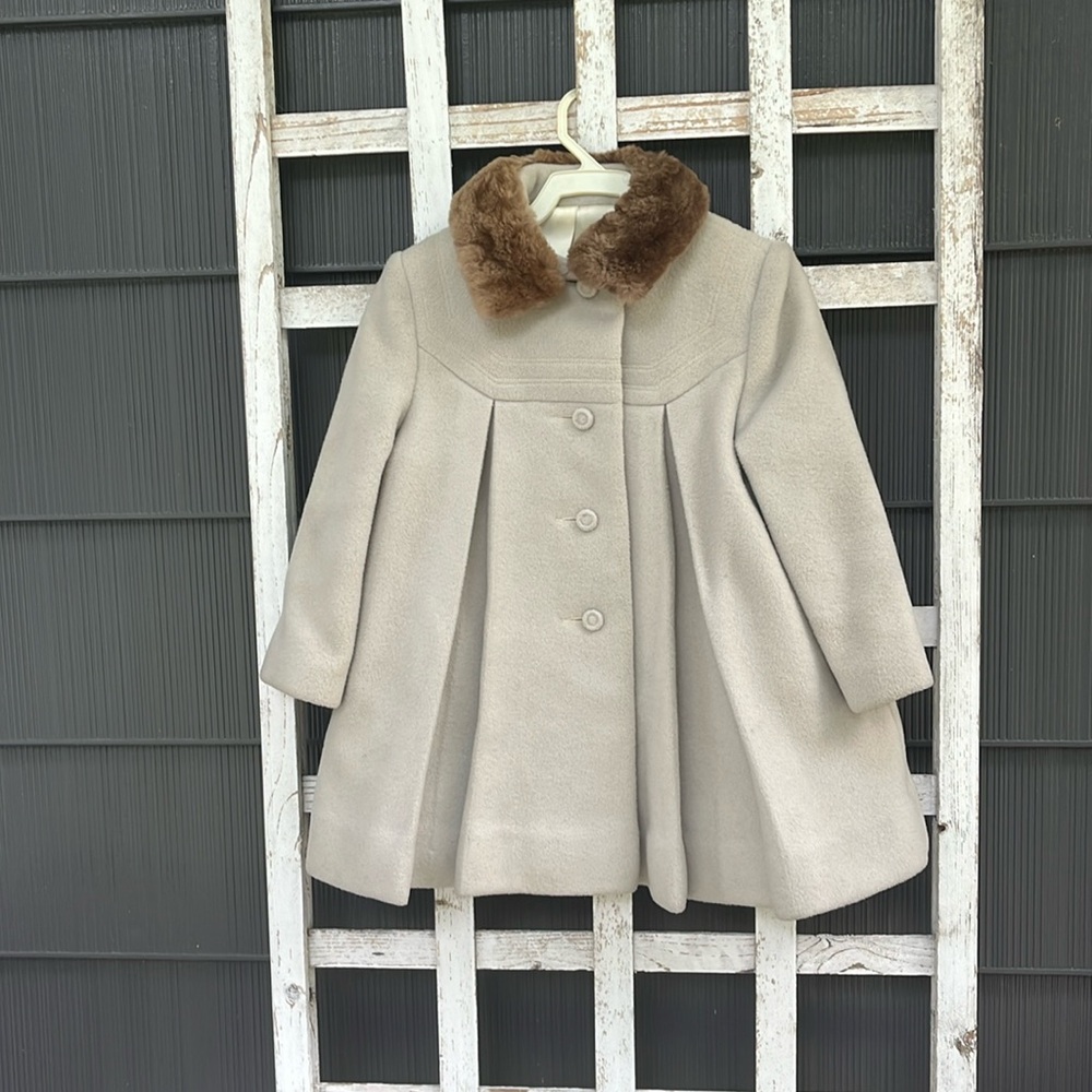 Vintage SJ Buchman Wool Lined Girls Coat Faux Fur Collar Size 4